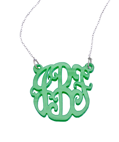 Lime Swirl Acrylic Script Cutout 1 1/2 Inch Monogram Necklace