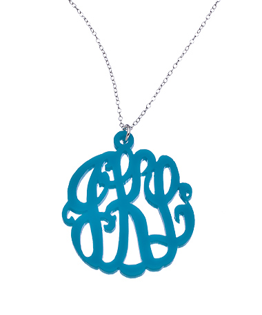 Turquoise Acrylic Script Cutout 1 1/2 Inch Monogram Necklace