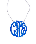 Navy Blue Enamel Cutout 1 1/4 Inch Monogram Necklace