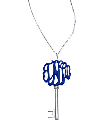 Navy Blue Enamel Cutout Monogram Key Necklace