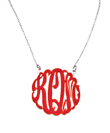 Red Enamel Cutout 1 1/4 Inch Monogram Necklace