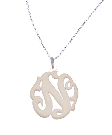 Ivory Enamel Cutout 1 1/4 Inch Monogram Necklace