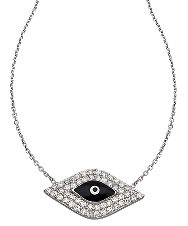 J Weber Silver Enamel and Crystal Eye Pendant Necklace