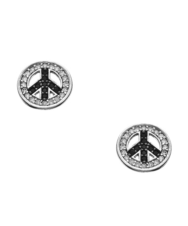 J Weber Two-tone Crystal Pave Peace Sign Stud Earrings