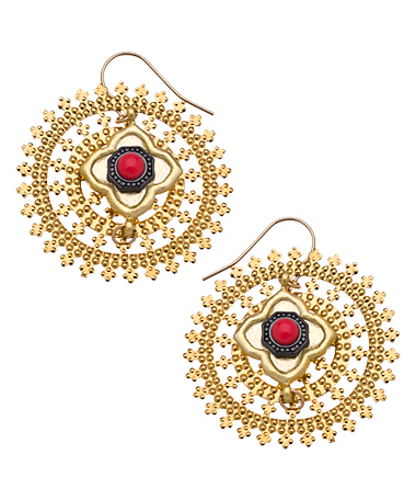 Jaqueline Pinto Gold Round Coral Enamel Earrings