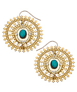 Jaqueline Pinto Gold Round Turquoise Enamel Earrings