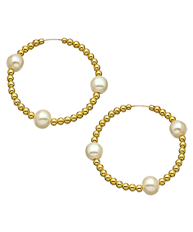 Jacqueline Pinto Gold Beaded Hoop Earrings with Mother of Pearl Beads