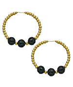 Jacqueline Pinto Gold Beaded Hoop Earrings with Faceted Onyx Beads