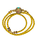 Jacqueline Pinto Braided Yellow Leather Wrap Bracelet with Brass Turquoise and Coral
