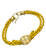 Jacqueline Pinto Yellow Braided Leather Bracelet with Crystal Studded Barrel Bead