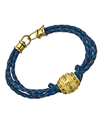 Jacqueline Pinto Blue Braided Leather Bracelet with Crystal Studded Barrel Bead