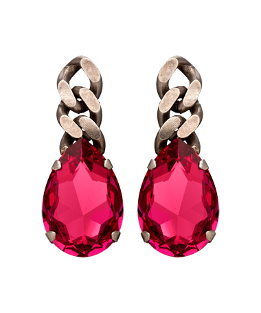 Janis by Janis Savitt Antiqued Chain and Pink Crystal Earrings