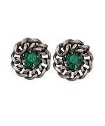 Janis by Janis Savitt Silvertone Chain and Green Crystal Earrings