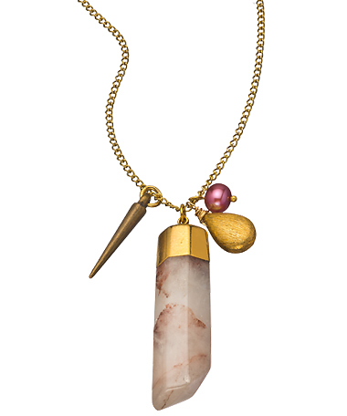 Janna Conner Designs Gold and Rose Rutilated Quartz Demetra Charm Necklace