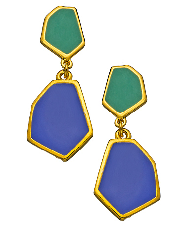 Janna Conner Designs Gold Emerald and Cobalt Enamel Aliza Earrings