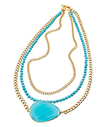 Janna Conner Designs Gold Apatite and Turquoise Beaded Three Strand Pendant Necklace