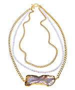 Janna Conner Designs Gold Purple Agate and Agate Beaded Three Strand Pendant Necklace