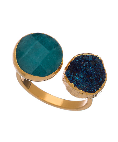 Janna Conner Gold Vi Teal Jade and Midnight Druzy Ring