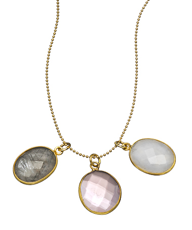 Jemma Sands Gold Quartz Moonstone and Rutilated Quartz Briolette Necklace
