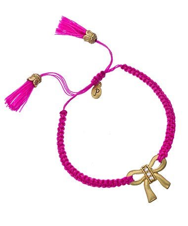 Jenny Present Gold CZ and Pink Macrame Bow Bracelet