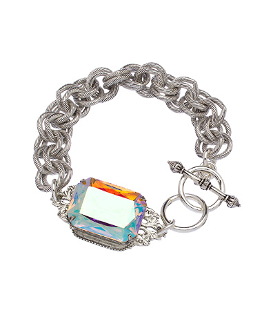 John Wind Aurora Borealis Silver Glass Gem Bracelet