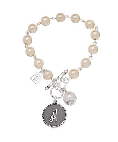 John Wind Mini Silver Coin Initial Pearl Bracelet