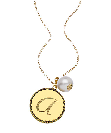John Wind Sorority Gal Gold Initial and Pearl Necklace