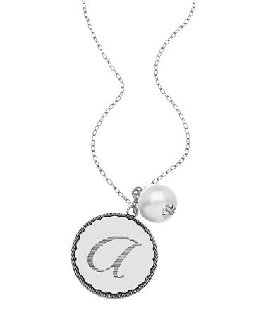 John Wind Sorority Gal Silver Initial and Pearl Necklace