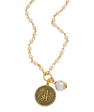 John Wind Mini Gold Coin Initial Pearl Necklace