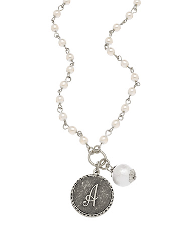 John Wind Mini Silver Coin Initial Pearl Necklace
