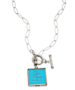 Journey Lockets Blue One Inch Square Name Photo Locket Necklace