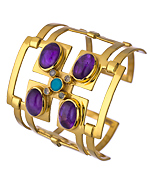 Julie Vos Gold Amethyst Turquoise and Labradorite Calypso Cuff Bracelet
