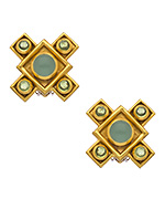 Julie Vos Saratoga Gold Aqua Chalcedony and Peridot Clip-On Earrings