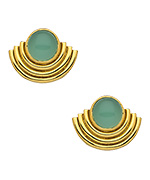 Julie Vos Deco Gold and Aqua Chalcedony Clip-On Earrings
