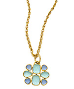 Julie Vos Esme Gold, Aqua Chalcedony and Chalcedony Pendant Necklace