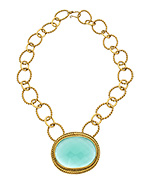 Julie Vos Isabella Gold Aqua Chalcedony Pendant Necklace