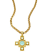Julie Vos Saratoga Gold Aqua Chalcedony and Peridot Pendant Necklace