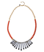 K. Amato Coral Bead Hematite Fan Necklace