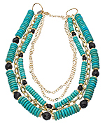 K. Amato Turquoise & Black Multi Strand Necklace