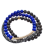 K. Amato Lapis & Grey Labradorite Triple Wrap Stretch Bracelet
