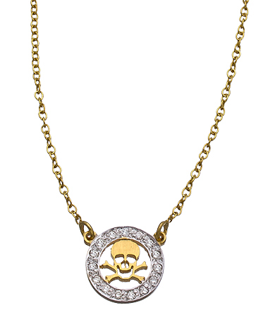 Kacey K Fine Jewelry Gold and White Diamond Cutout Mini Skull Necklace