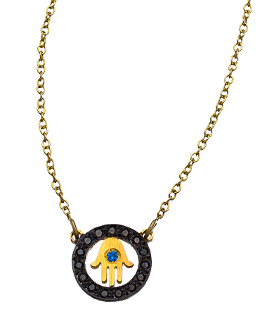 Kacey K Fine Jewelry Gold and Black Diamond Extra Small Cutout Hamsa Necklace