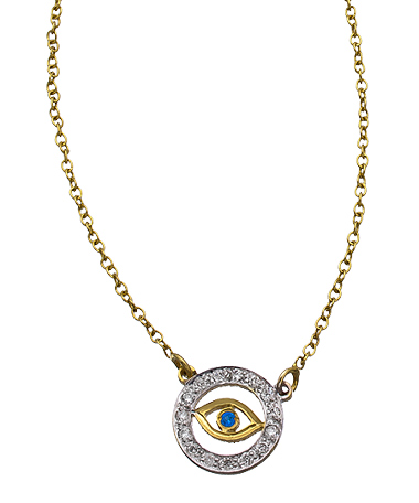 Kacey K Fine Jewelry Gold and White Diamond Extra Small Cutout Evil Eye Necklace