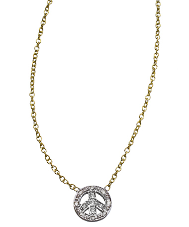 Kacey K Fine Jewelry Gold and White Diamond Mini Peace Sign Necklace