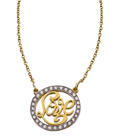 Kacey K Fine Jewelry Gold and Diamond Cutout Script 'Love' Necklace
