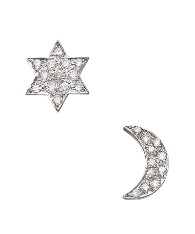 Kacey K Fine Jewelry Gold and Mix Match Mini Diamond Star and Moon Earrings