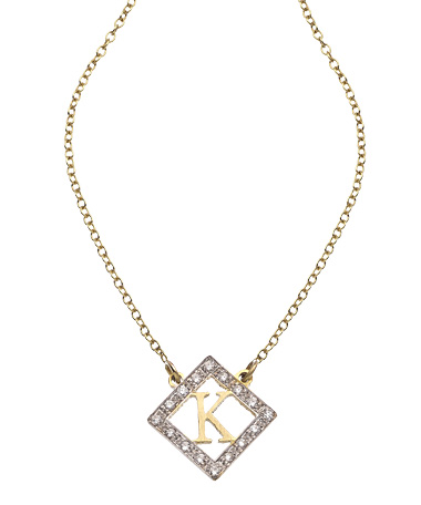 Kacey K Small Diamond-Shaped Cut-Out Initial Necklace