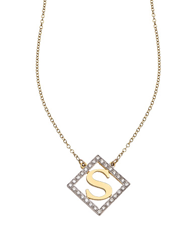 Kacey K Large Diamond Shaped Cut-Out Initial Necklace