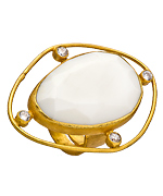 Kanupriya White Agate Oval Gold Brim Cocktail Ring