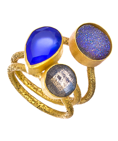Kanupriya Druzy Triple Gemstone Ring Set